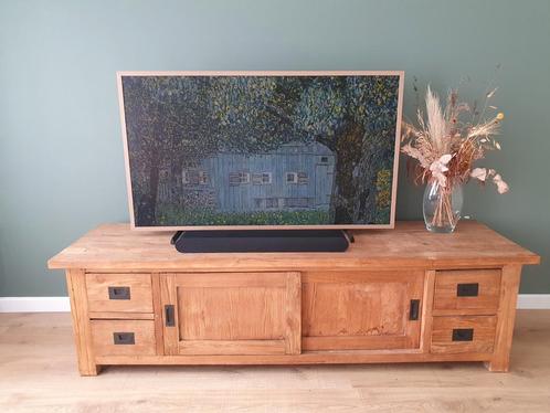 Teakhouten TV Meubel met Schuifdeuren, Huis en Inrichting, Kasten | Televisiemeubels, Gebruikt, Minder dan 100 cm, 150 tot 200 cm