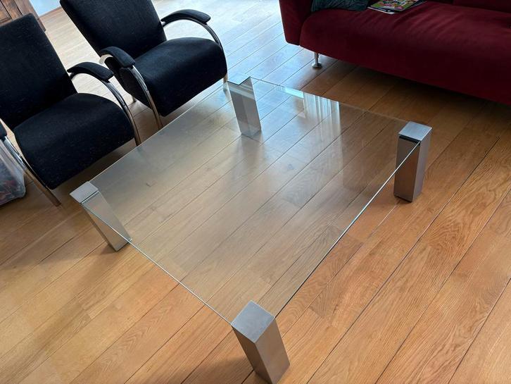 Glazen salontafel, Huis en Inrichting, Tafels | Salontafels, Zo goed als nieuw, Minder dan 50 cm, 100 tot 150 cm, 100 tot 150 cm