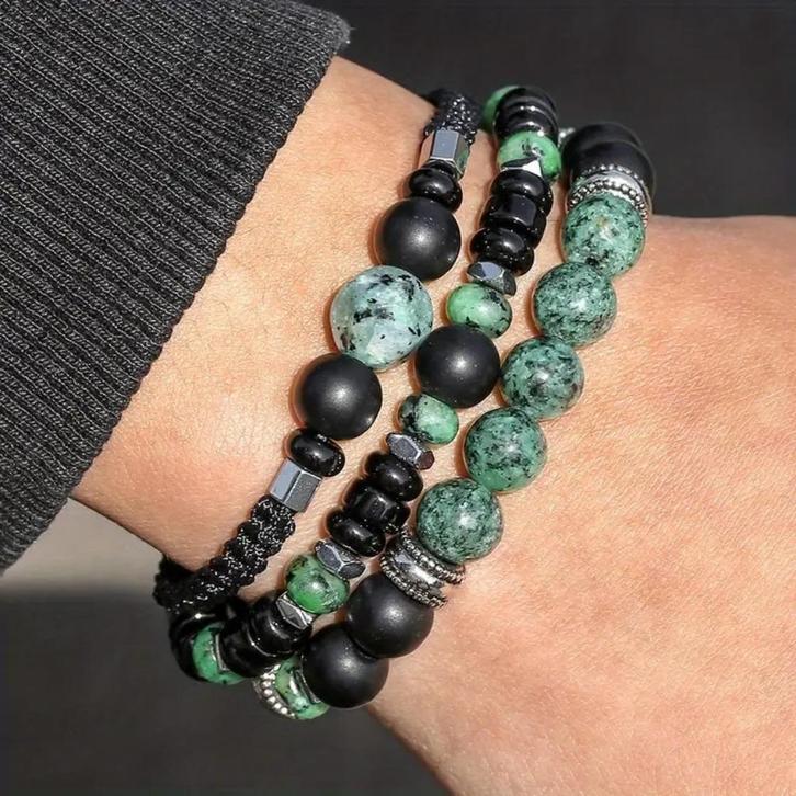 Set van 3 verstelbare armbanden met Afrikaans turkoois, Sieraden, Tassen en Uiterlijk, Armbanden, Nieuw, Overige materialen, Overige kleuren