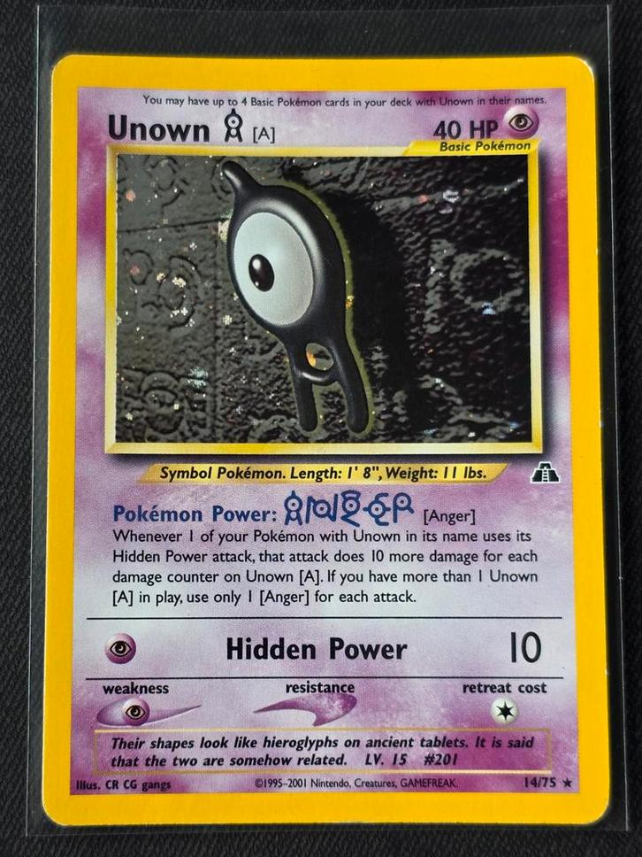 Unown [A] Hidden Power - Neo Discovery 14/75 Holo Excellent, Hobby en Vrije tijd, Verzamelkaartspellen | Pokémon, Gebruikt, Losse kaart