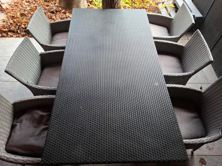 Mooie Tuinset - 6 Zitplaatsen, Tuin en Terras, Tuinsets en Loungesets, Gebruikt, Tuinset, Wicker, 6 zitplaatsen, Eettafel, Stoel