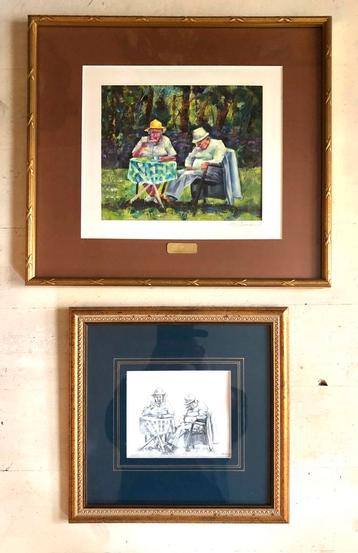 Middagdutje olieverf plus tekening beschikbaar voor biedingen