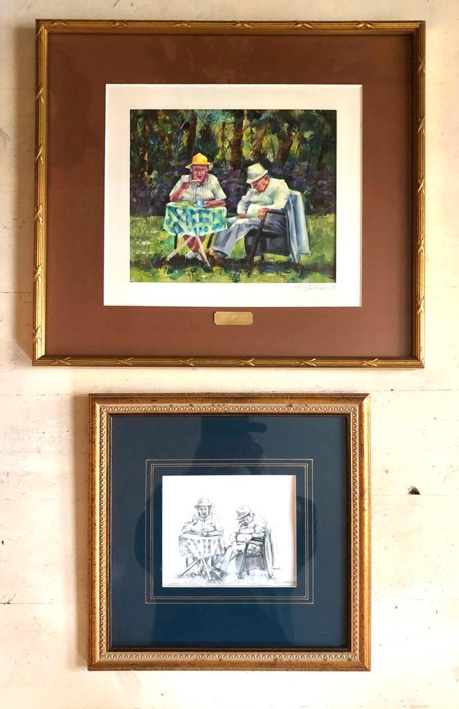 Middagdutje olieverf plus tekening, Antiek en Kunst, Kunst | Schilderijen | Klassiek, Ophalen of Verzenden