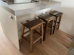 Drie stoere houten barkrukken! Gerecycled duurzaam vintage, Huis en Inrichting, Barkrukken, Ophalen, Gebruikt, 60 tot 90 cm, 3 krukken