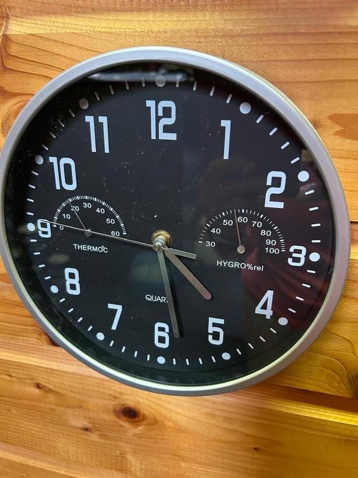 Analoge Wandklok met Thermometer & Hygrometer, Huis en Inrichting, Woonaccessoires | Klokken, Gebruikt, Wandklok, Analoog, Ophalen