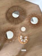 Ibiza Bohemien Rotan Spiegels - Set van 4, Ophalen, Minder dan 50 cm, Rond, Zo goed als nieuw