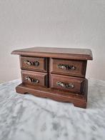 Vintage houten sieradenkistje velvet voering ladenkastje, Ophalen of Verzenden, Zo goed als nieuw, Bruin