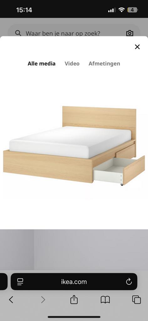 Malm Ikea bed 140, Huis en Inrichting, Slaapkamer | Bedden, Zo goed als nieuw, Tweepersoons, 140 cm, 200 cm, Hout, Bruin, Ophalen