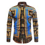 Heren barok overhemd 10 luxe gouden kamper shirt zwart blauw, Verzenden, Nieuw