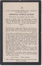 Adrianus P. Heijker 1866 + 1953 Hazerswoude (dorp), Verzamelen, Verzenden, Bidprentje