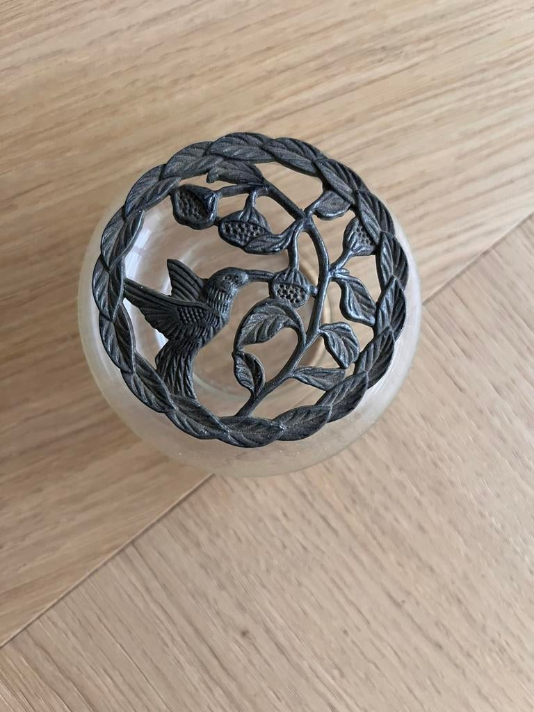 Vintage potpourri Glazen schaaltje met vogel Kolibrie, Ophalen of Verzenden