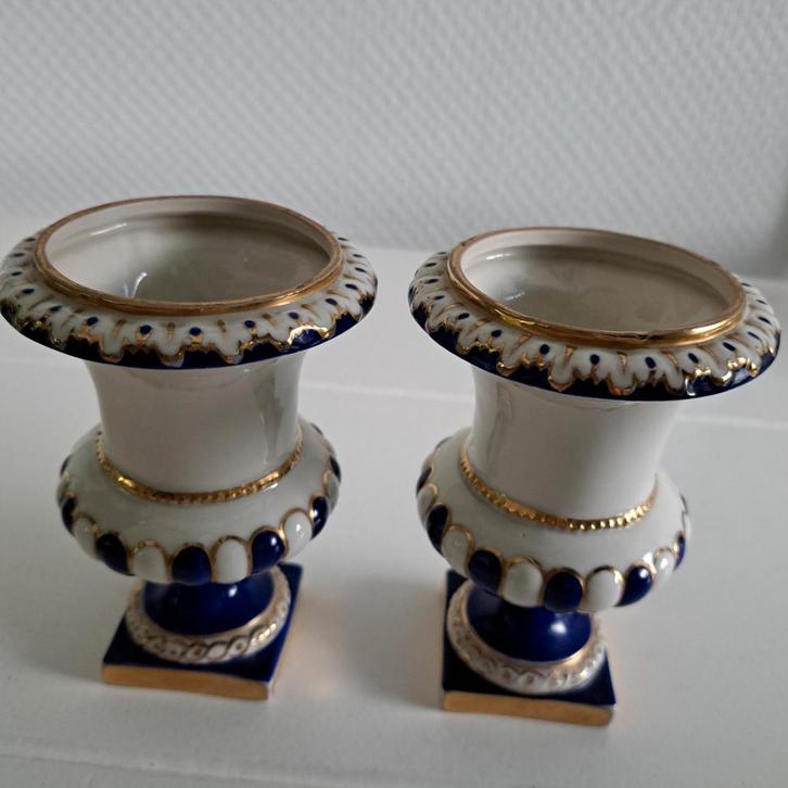 Porseleinen Vaasjes - Blauw & Goud - Set van 2, Antiek en Kunst, Antiek | Vazen, Ophalen of Verzenden