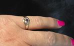 Gouden Vintage bi-color ring met edelsteen saffier. 2025/605, Blauw, ., Ophalen of Verzenden, Zo goed als nieuw