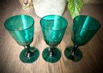 3x Antiek Glas kristal blauw groen likeur wijn brocante top, Verzenden