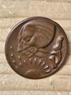 Vintage Koperen Broche - Dubbel Gezicht & Zon, Bruin, Minder dan 4 cm, Ophalen of Verzenden, Koper