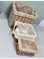 3x Vintage riet Rieten gevlochten mand manden opberg-bakken, Mand, Ophalen of Verzenden, Zo goed als nieuw, H