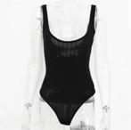 Zwarte gebreide bodysuit jumpsuit romper dames vrouwen body, Verzenden, Zwart, Body of Korset