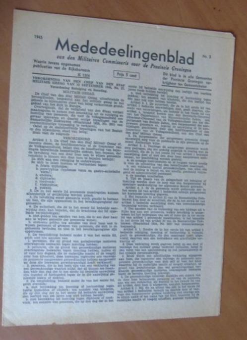 Mededeelingenblad militairen commissaris Groningen 1945 nr.5, Boeken, Oorlog en Militair, Gelezen, Landmacht, Tweede Wereldoorlog