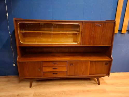 Vintage highboard wandkast teak kast buffetkast servieskast, Huis en Inrichting, Kasten | Wandmeubels, Zo goed als nieuw, 100 tot 150 cm