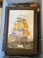 Wandtegel Zeilschip Ingelijst Houten Frame Decoratie, Antiek en Kunst, Antiek | Wandborden en Tegels, Ophalen