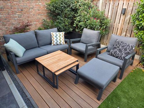 Luxe Aluminium Loungeset met 2xTafel, Tuin en Terras, Tuinsets en Loungesets, Zo goed als nieuw, Loungeset, Aluminium, 4 zitplaatsen