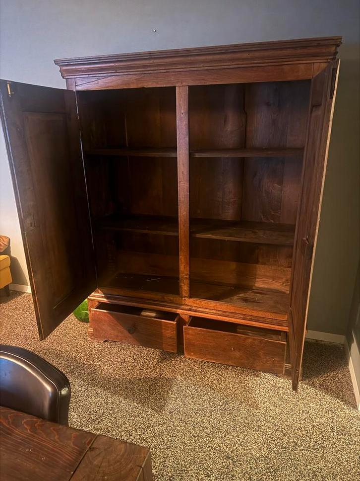 Mooie antieke houten linnenkast met lades, Huis en Inrichting, Kasten | Kledingkasten, Gebruikt, 150 tot 200 cm, 100 tot 150 cm