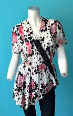 Vintage jaren 80 blouse wit/zwart met bloemen maat M, Maat 38/40 (M), Overige kleuren, Verzenden, Vintage