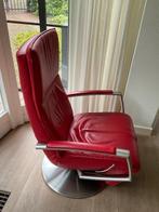 Rode leren relaxfauteuils met draaipoot, Ophalen, Gebruikt, Leer, 75 tot 100 cm
