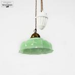 Antieke Art Deco katrollamp pendellamp met groene glazen kap, Antiek en Kunst, Antiek | Lampen, Ophalen of Verzenden