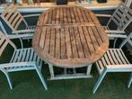 Teakhouten tuintafel + 4 alluminium stoelen, Tuin en Terras, Ophalen, 4 zitplaatsen, Gebruikt, Eettafel