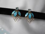 Oorbellen aqua blauw quilloche emaille blaadje schroefmodel, Met kristal, Overige materialen, Zo goed als nieuw, Verzenden