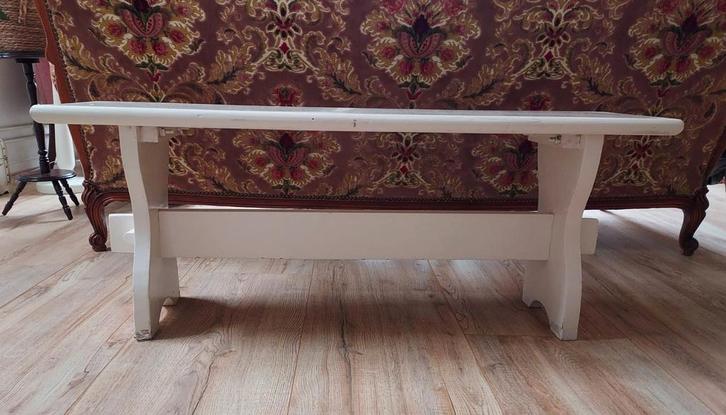 Houten Bankje - Wit, Huis en Inrichting, Tafels | Bijzettafels, Gebruikt, Rechthoekig, 60 cm of meer, Ophalen