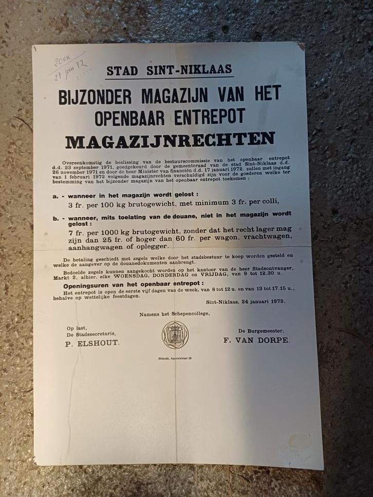 Oude Affiche Stad Sint-Niklaas 1972, Verzamelen, Posters, Gebruikt, A1 t/m A3, Ophalen of Verzenden
