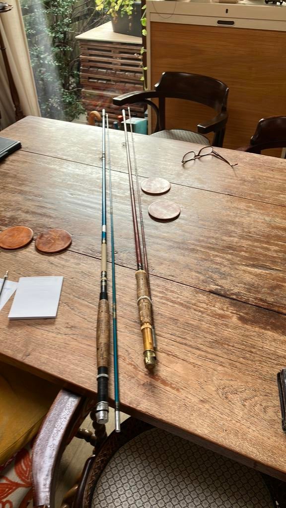 Twee vintage vliegvishengels, Watersport en Boten, Hengelsport | Vliegvissen, Ophalen, Zo goed als nieuw, Overige typen