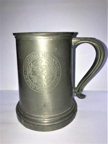 Zeldzame tinnen kroes / pul met glazen bodem beschikbaar voor biedingen