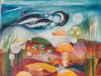 Olieverfschilderij Oceaan Dolfijnen  40x50 cm kinderkamer, Ophalen of Verzenden