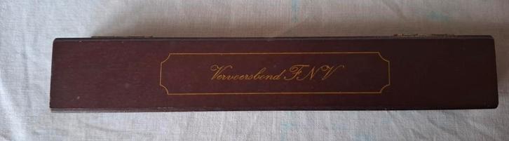 Houten Pennendoos 'Vervoersbond FNV' - Vintage, Verzamelen, Pennenverzamelingen, Gebruikt, Balpen, Overige merken, Met doosje