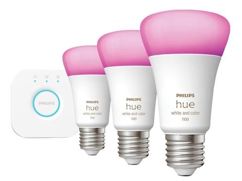 Philips Hue startset: 3x E27 Color + Bridge (t.w.v. 180€), Huis en Inrichting, Lampen | Losse lampen, Nieuw, Led-lamp, 60 watt of meer