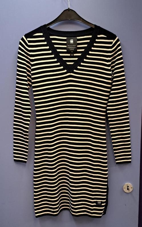 G-Star jurk blauw/creme gebreid gestreept + knopen M 44475, Kleding | Dames, Jurken, Zo goed als nieuw, Maat 38/40 (M), Blauw