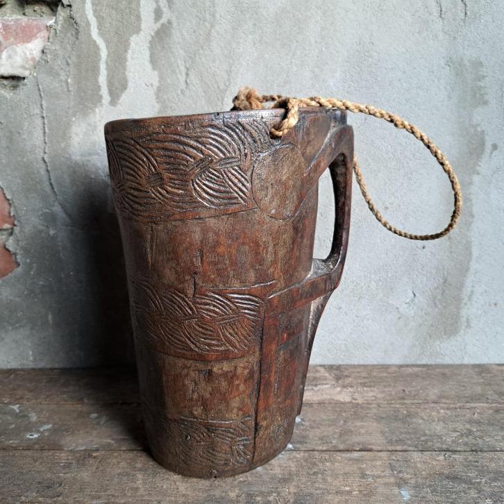 Oude authentieke Raitapot houten kruik pot *Etage3*, Huis en Inrichting, Woonaccessoires | Overige, Gebruikt, Ophalen of Verzenden