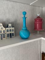 Opaline kruikje vaas blauw geperst geribbeld glas, Antiek en Kunst, Ophalen of Verzenden