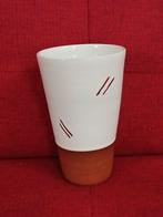 Vintage vaas,  rood aardewerk, groot deel wit glazuur, Wit, Aardewerk of Porselein, Ophalen of Verzenden, Zo goed als nieuw