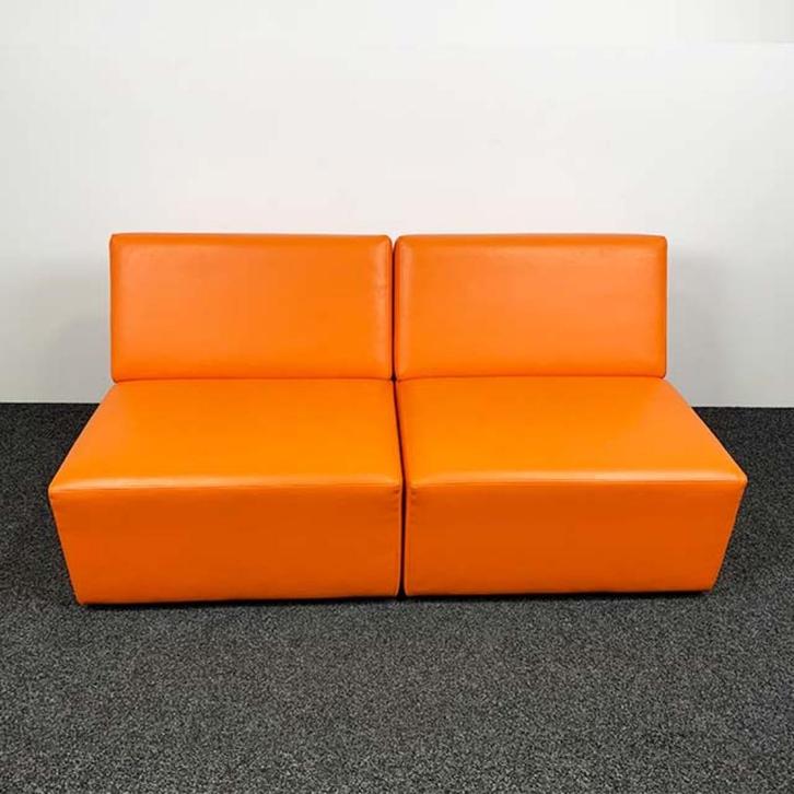 Ahrend Bank Oranje Leer - 80x80 cm, Huis en Inrichting, Fauteuils, Gebruikt, Leer, 75 tot 100 cm, 75 tot 100 cm, Ophalen