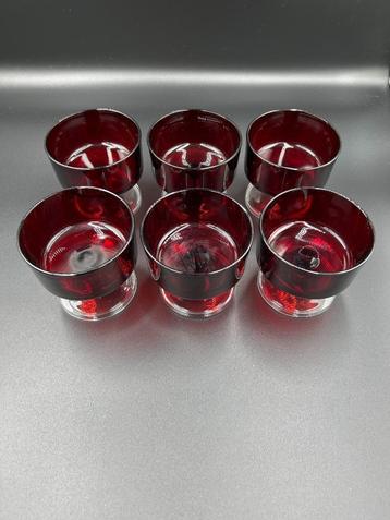 Set van 6 vintage Luminarc France glazen – Dieprood – Retro  beschikbaar voor biedingen