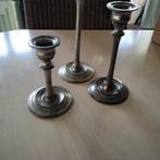3 zilvertinnen  kandelaars, Ophalen of Verzenden, Zo goed als nieuw, Overige materialen, Minder dan 25 cm