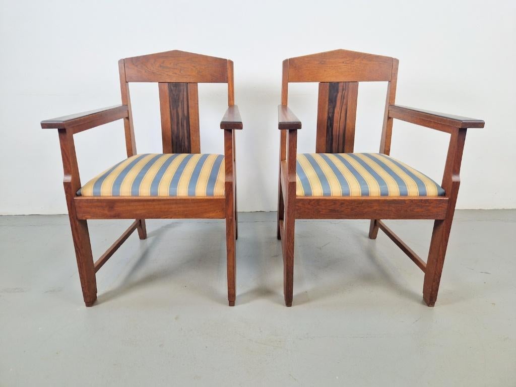 Set 2 art deco fauteuil amsterdamse school eiken ebben ’20, Overige materialen, Twee, Art deco vintage, Ophalen of Verzenden