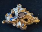 Strik broche / hanger - 14 Krt. - ca. 1850 - emaille+granaat, Sieraden, Tassen en Uiterlijk, Antieke sieraden, Ophalen of Verzenden