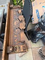 Vintage eiken kapstok met leeuwenkoppen en messing details, Huis en Inrichting, Woonaccessoires | Kapstokken, Gebruikt, Minder dan 100 cm