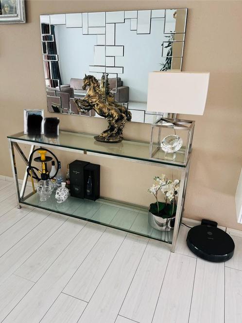 Rivièra Maison Site Table – Topkwaliteit Dikke Glazen Tafel, Huis en Inrichting, Tafels | Sidetables, Zo goed als nieuw, 25 tot 50 cm