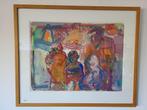 Piet Vos Dorp met figuren gouache, Antiek en Kunst, Ophalen